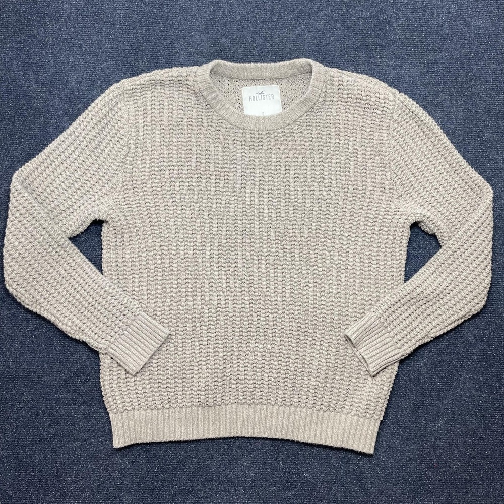 Hollister Sweater Womens Small Beige Crew Neck Waffle-Knit Pullover Long Sleeve